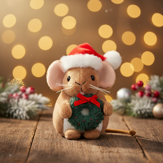 Peluche Souris de Noël avec couronne