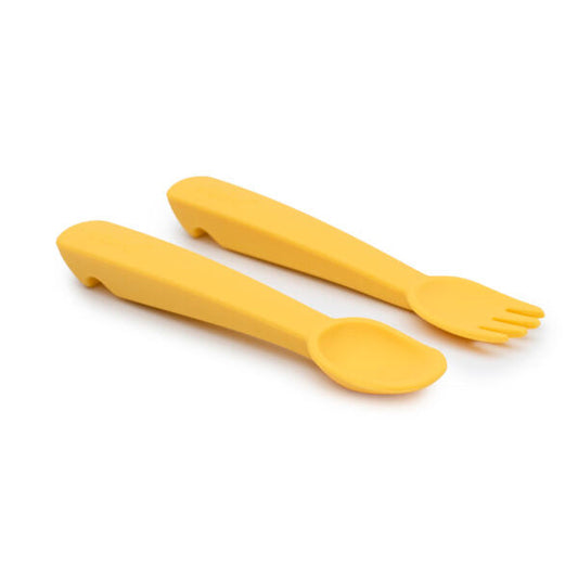 Juego de cubiertos de bebé amarillo