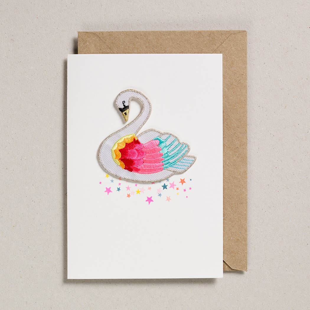Carte de Vœux avec Patch - Cygne Arc-en-ciel