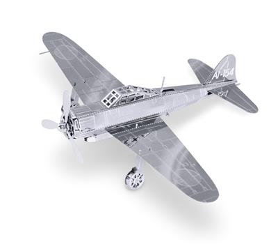 MetalEarth Aviation: MITSUBISHI ZERO 12.5x10x2cm, maquette 3D en métal avec 1 feuille, sur carte 12x17cm, 14+
