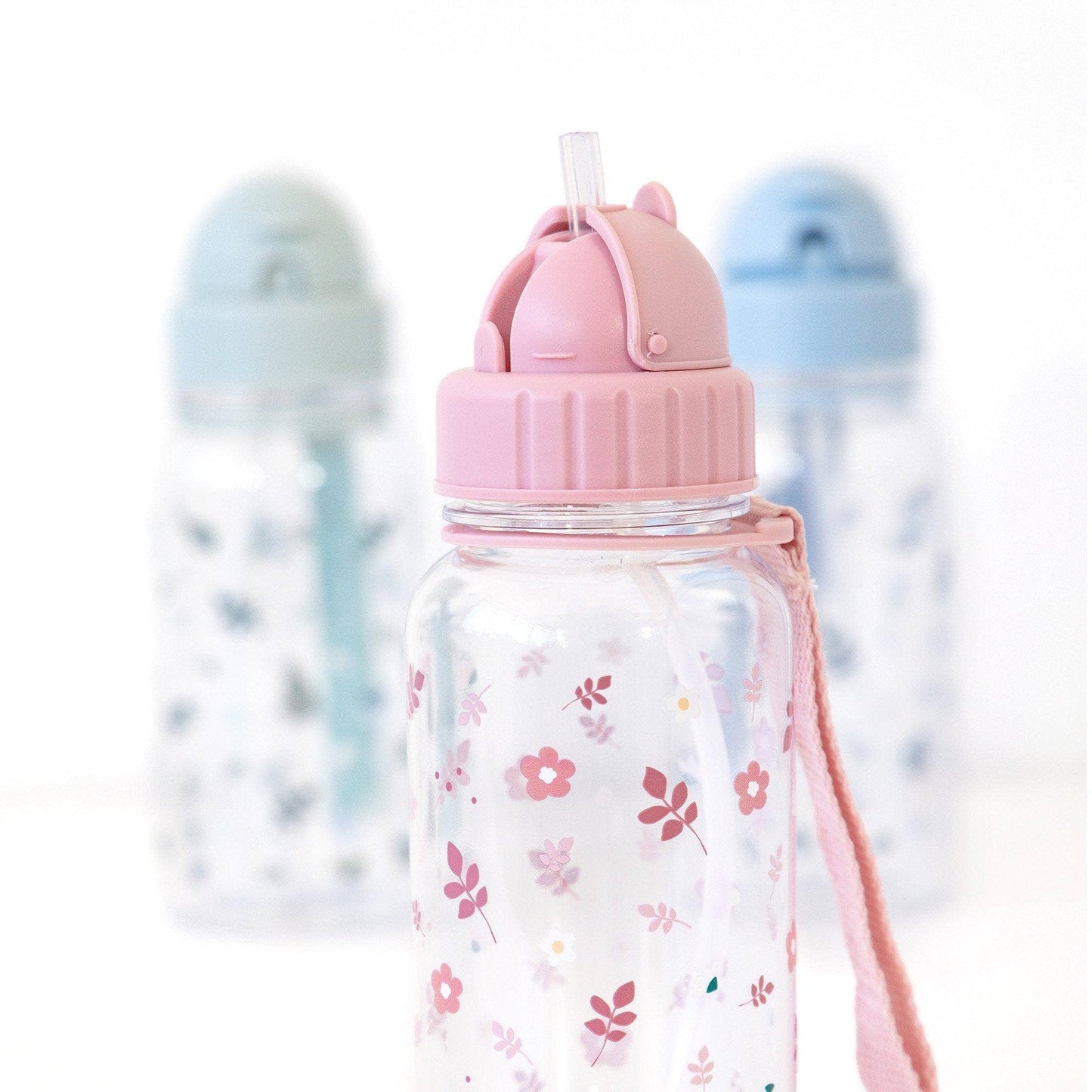Bouteille Plastique Feuilles et Fleurs Roses