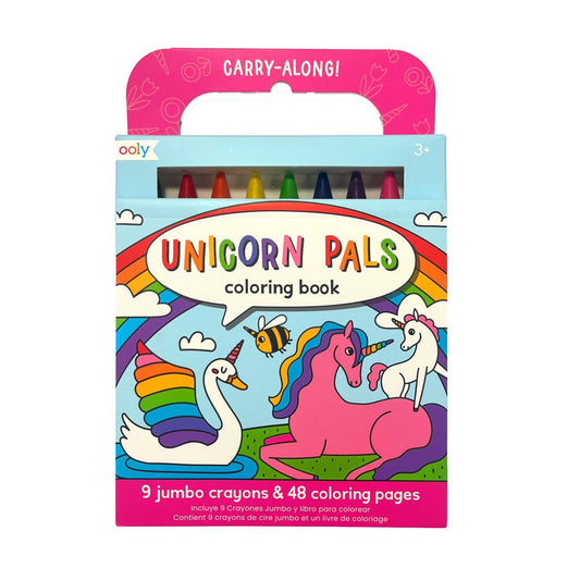 Kit de coloriage Carry Along Unicorn Pals avec neuf crayons OOLY — présentation de l'emballage