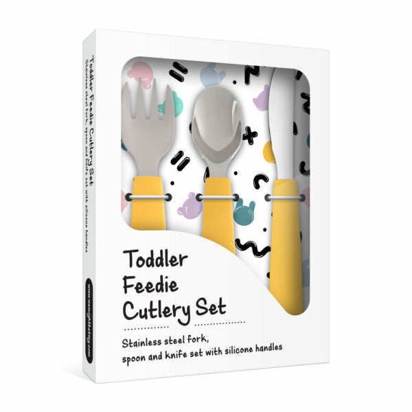 Juego de cubiertos para niños amarillos