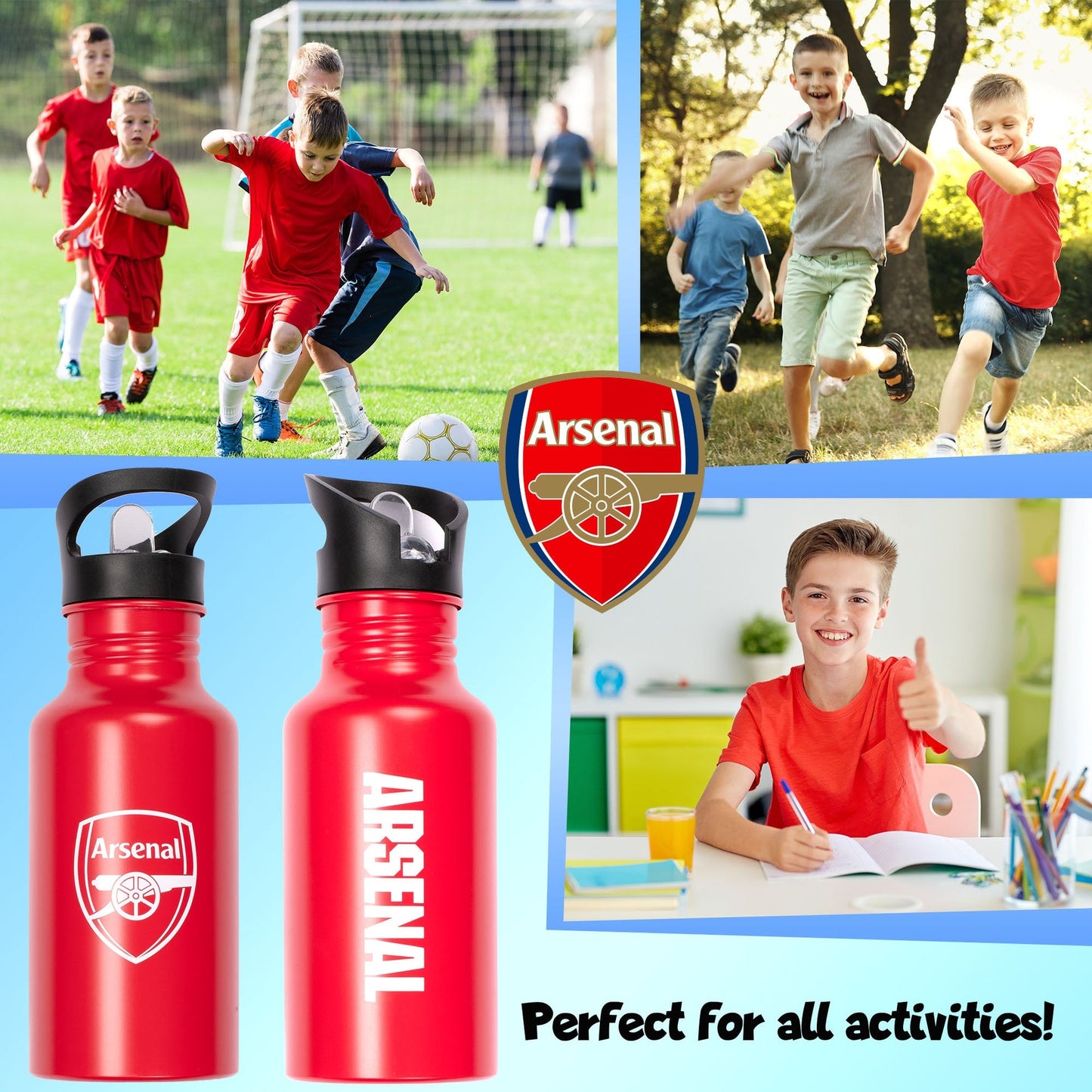 Gourde en acier inoxydable avec paille – Arsenal FC Metal 500ml