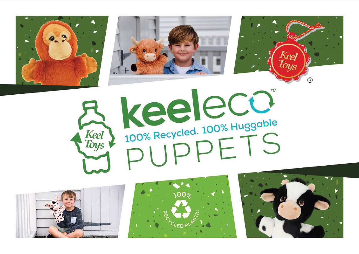 Visuel promotionnel des marionnettes Keeleco, animaux et logo Keel Toys