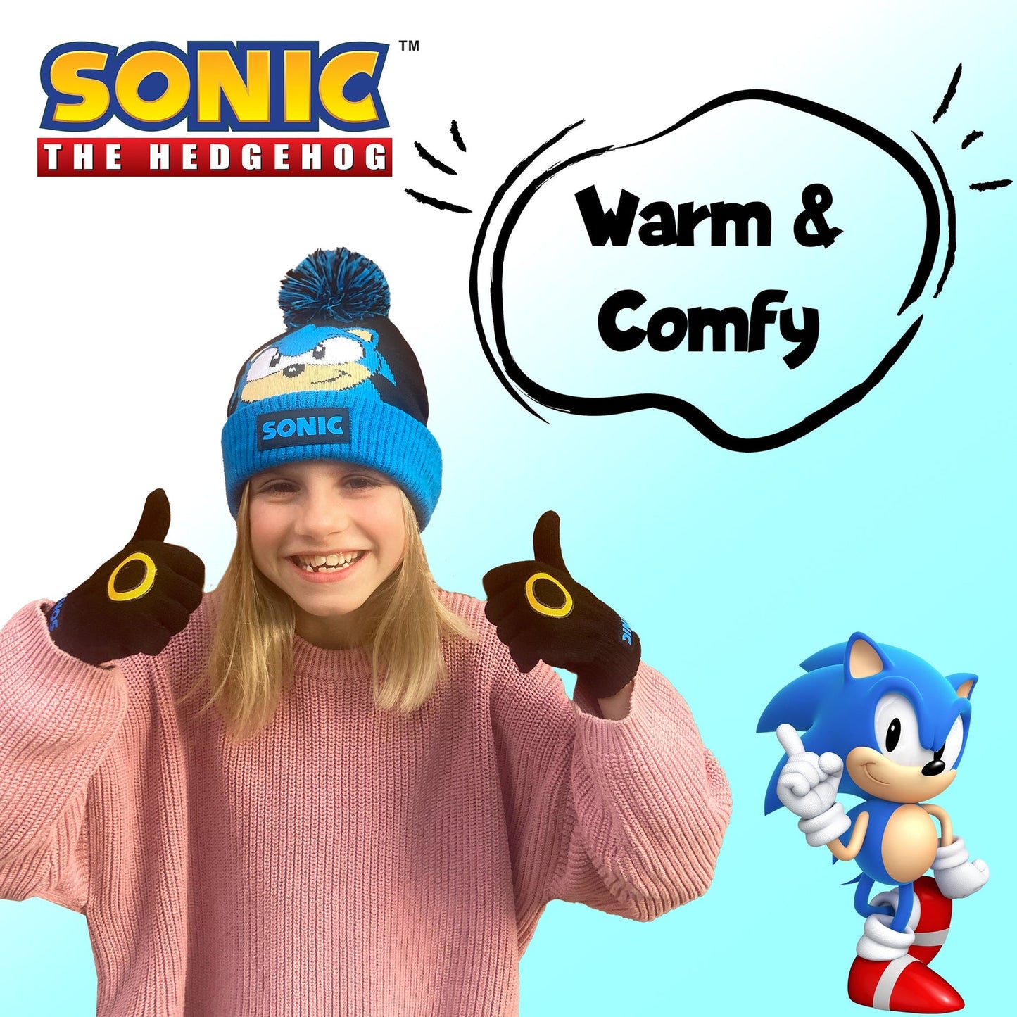 Ensemble bonnet et gants – Sonic THE HEDGEHOG Winter Set for Boys-noir