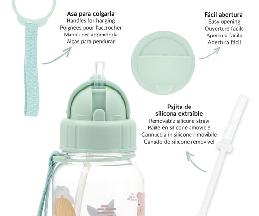 Gourde Tutete Trois Petits Cochons 500 ml — détail de la paille rétractable et de la lanière
