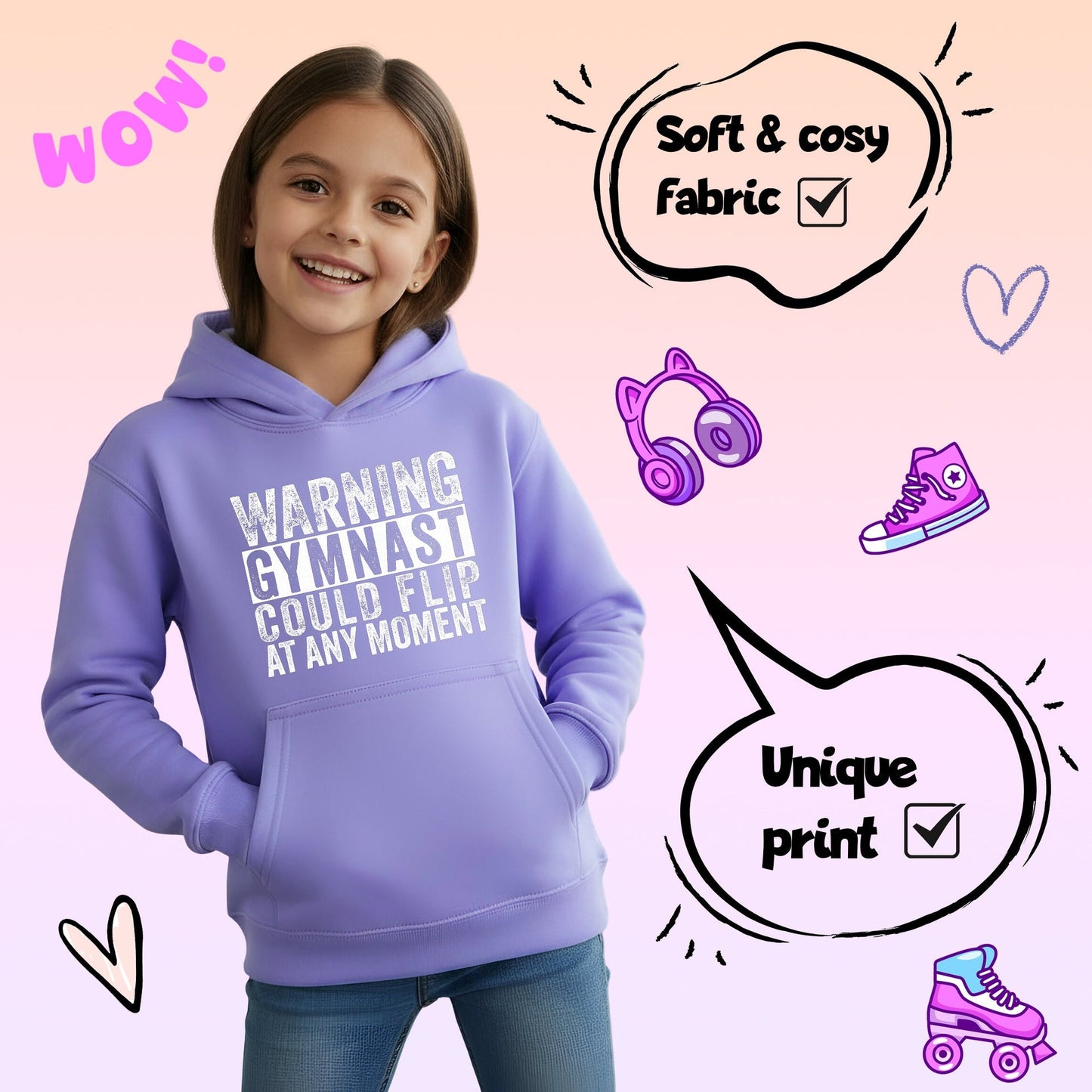 Sweat à capuche gymnastique – Fringoo Gymnastic for Cotton Rich Soft Hooded – Gymnast Warning violet