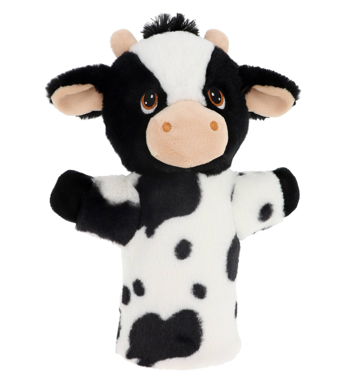 Marionnette vache noire et blanche Keeleco 27 cm