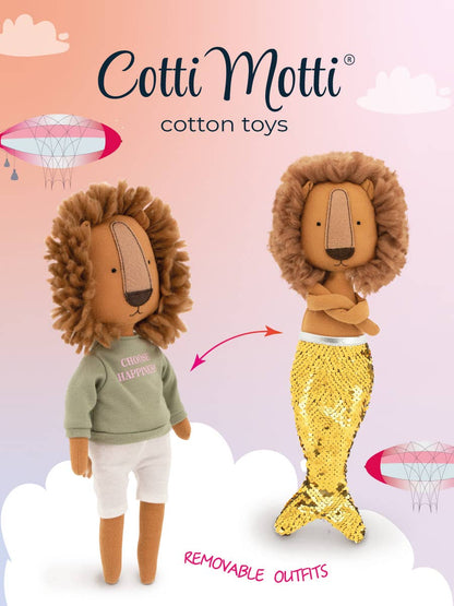 Peluche Simon le Lion : ensemble vêtement t-shirt vert et queue de sirène