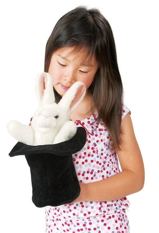 Marionnette à main lapin Blanc dans chapeau