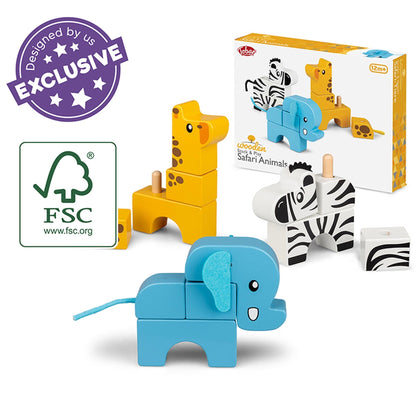 Stack & Play – Animaux Safari en Bois