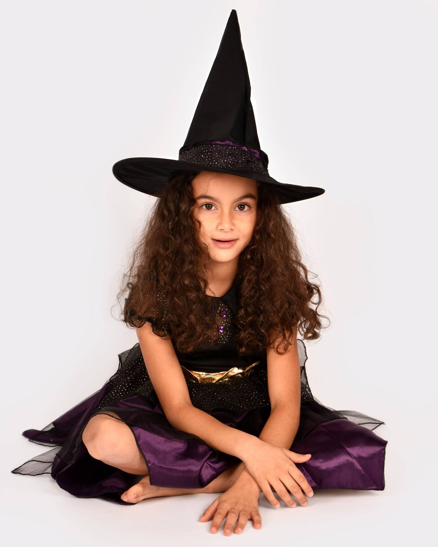 Déguisement de sorcière avec chapeau deluxe pour 5-7 ans (taille 122-128 cm)