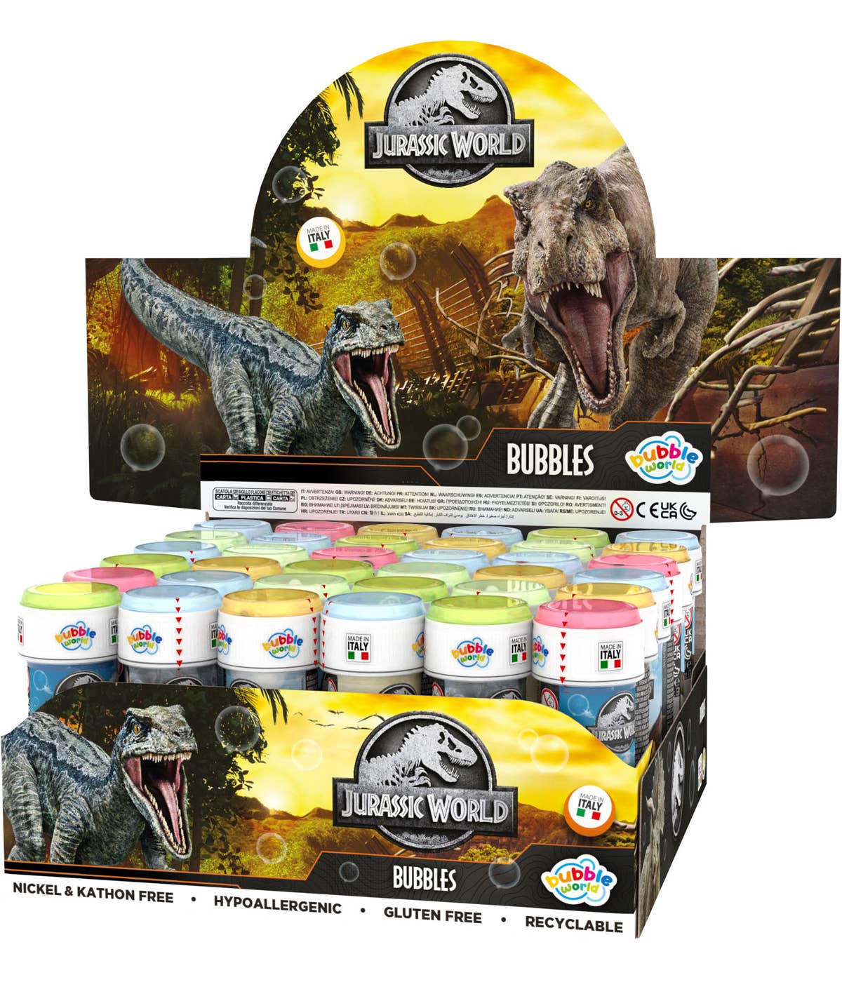 Coffret bulles de savon Jurassic World – Présentoir 36 flacons 60 ml Bubble World