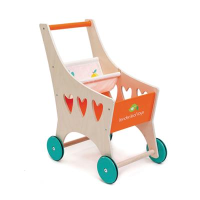 Tender Leaf Jour du Marché: PANIER D'ACHAT 45,3x28,4x55,6cm, avec siège de pouppée en tissu imprimé, en bois, en boîte 43,3x3,9x55,3cm, 3+