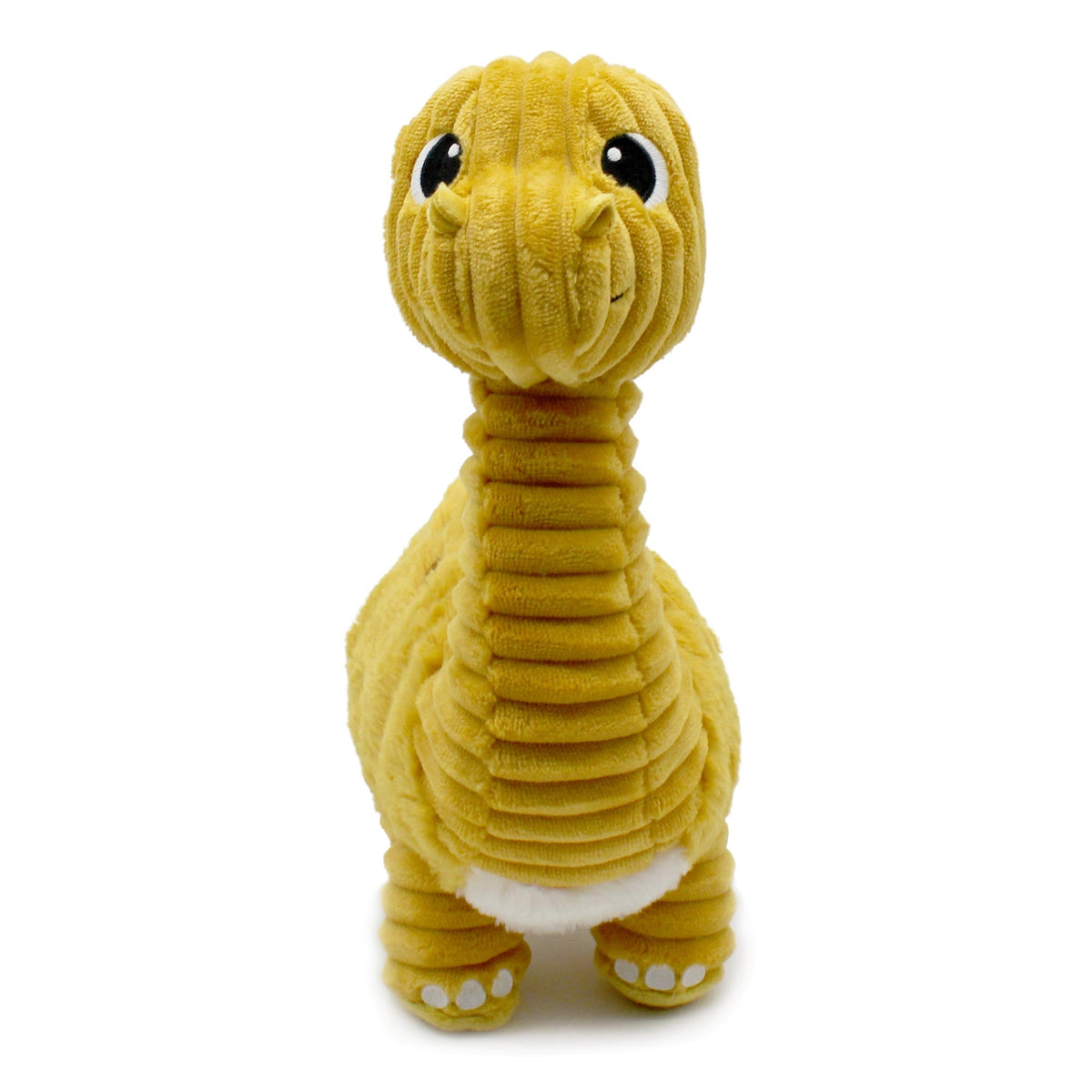 Peluche Marcus le diplodocus maman et son bébé jaune moutarde - vue de face de la maman dino - Les Ptipotos