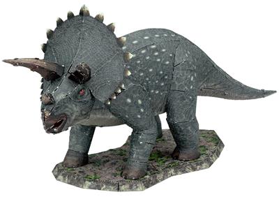 MetalEarth Dinosaures: TRICERATOPS 13,2x7,8x2,4cm, maquette 3D en métal avec 3 feuilles, sur carte 12x17cm, 14+