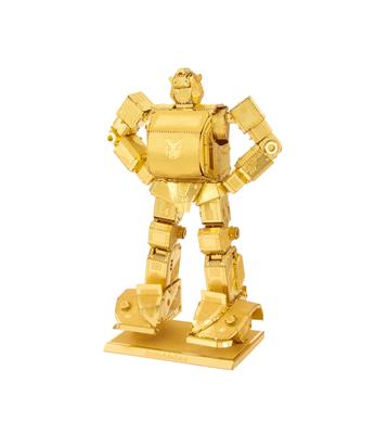 MetalEarth: TRANSFORMERS/BUMBLEBEE en Or 4.5x3.1x8.7cm, maquette 3D en métal avec 2 feuilles, sur carte 12x17cm, 14+