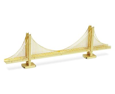 MetalEarth Architecture: LE PONT DU GOLDEN GATE en Or 15x0,8x4,5cm, maquette 3D en métal avec 1 feuille, sur carte 12x17cm, 14+