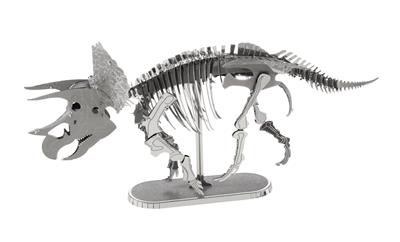 MetalEarth Dinosaures: TRICERATOPS SQUELETTE 13.3x3.2x6.1cm, maquette 3D en métal avec 2 feuilles, sur carte 12x17cm, 14+