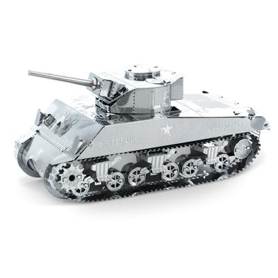 MetalEarth Char de Combat: SHERMAN TANK 7.33x3.47x3.37cm, maquette 3D en métal avec 2 feuilles, sur carte 12x17cm, 14+