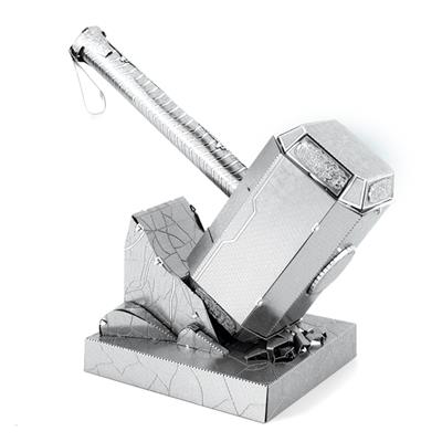 MetalEarth: AVENGERS/THOR'S HAMMER Mjolnir 7.5x4.5x7.8cm, maquette 3D en métal avec 2 feuilles, sur carte 12x17cm, 14+