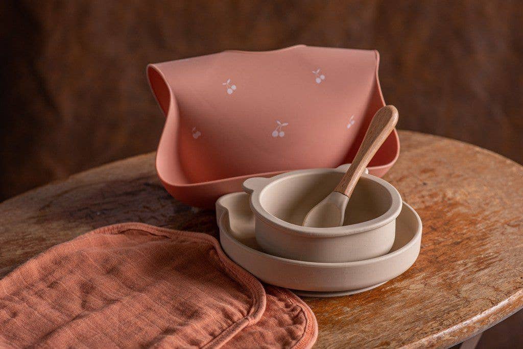 Bavoir en silicone Shayan Cerises - Pêche