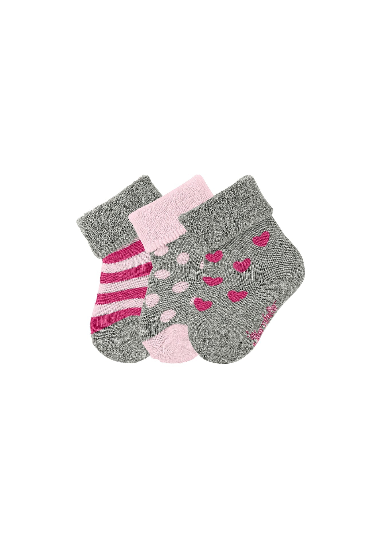 Chaussettes bébé lot de 3 rayures, pois et cœurs