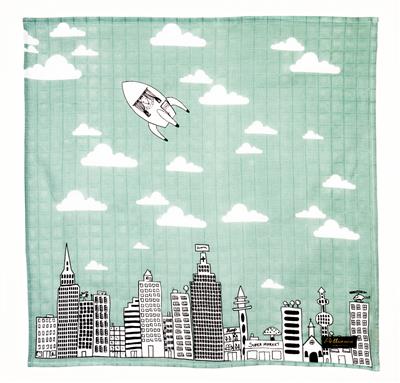 Pellianni: TISSU MUSLIN CITY VERT 75x75cm, 100% GOTS