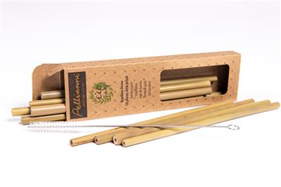 Pellianni : PAILLES en BAMBOU L20xdiam.0,5cm, avec brosse, lavable au lave-vaisselle, 100% bambou, en boîte 20x5,5x2cm