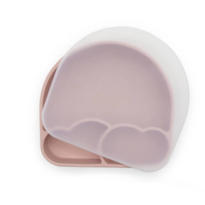 Assiette arc-en-ciel vieux rose avec couvercle