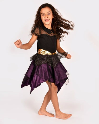 Déguisement de sorcière avec chapeau deluxe pour 5-7 ans (taille 122-128 cm)