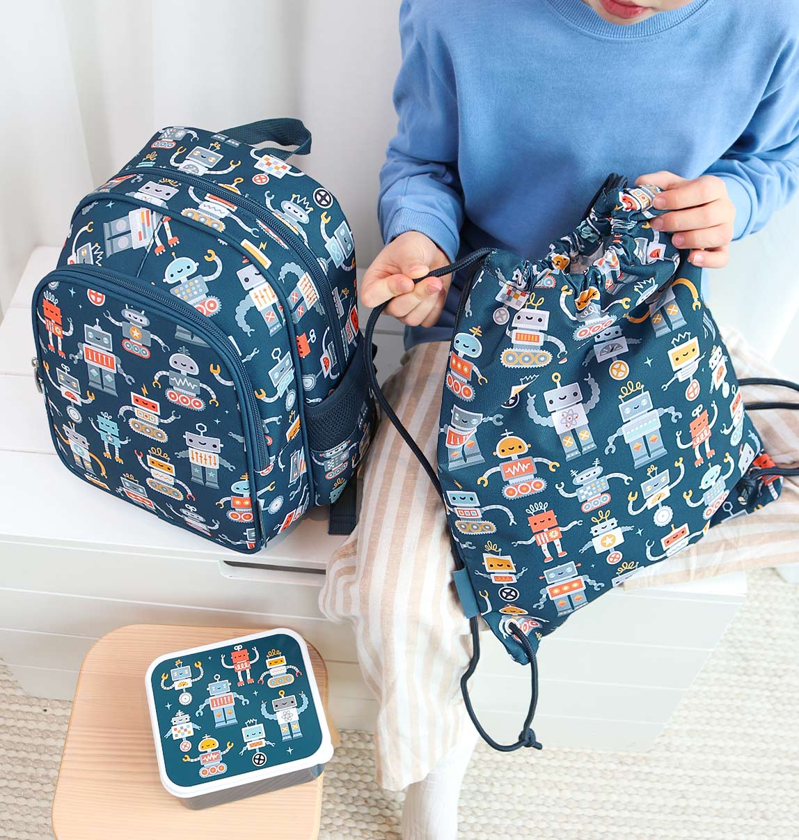 Sac à cordons enfant - Robots – vue 3 – A Little Lovely Company