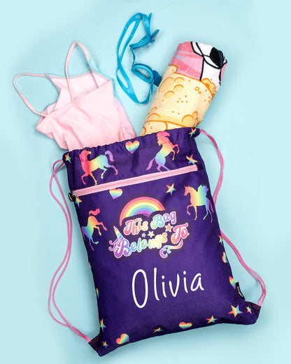 Sac à cordon – violet licornes