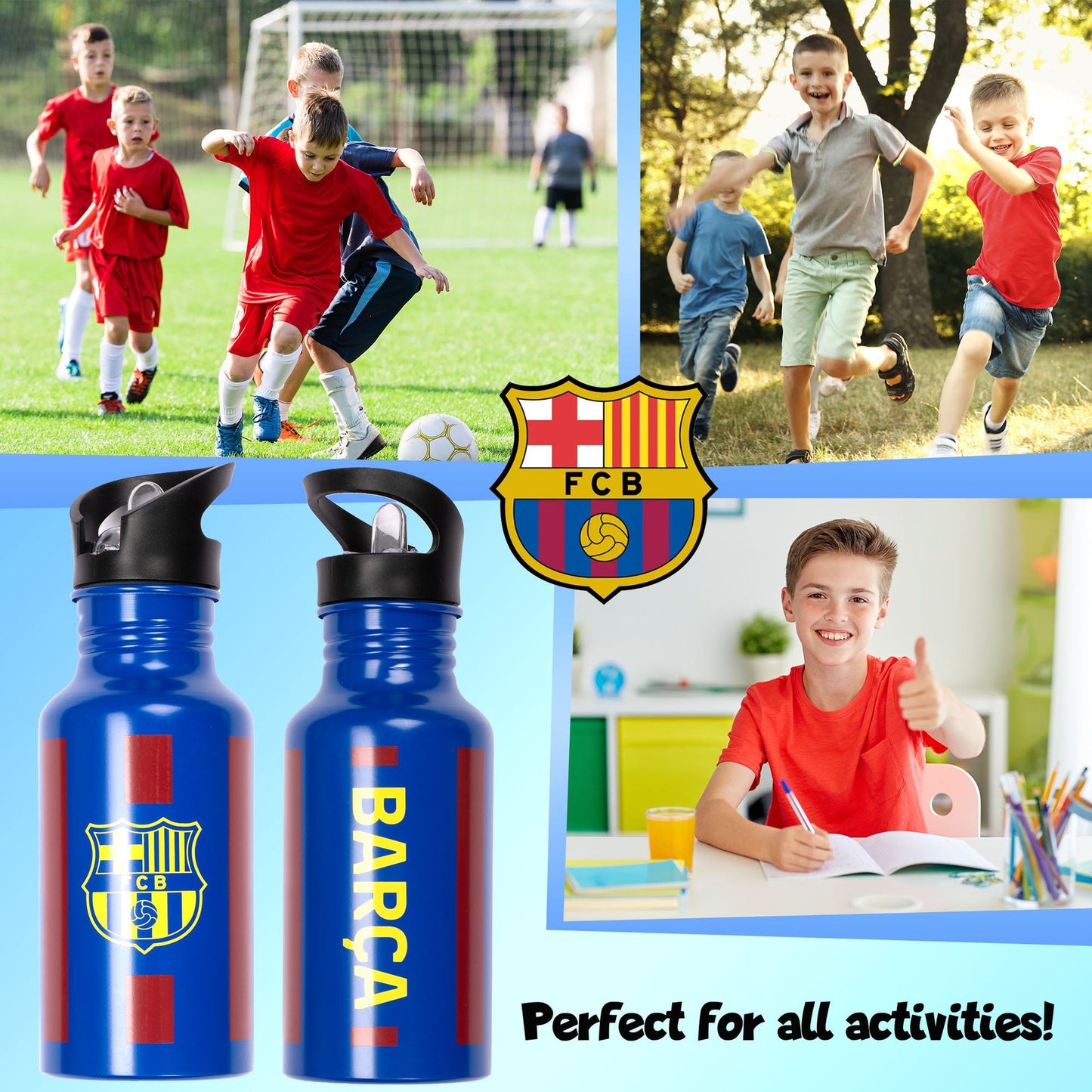 Gourde en acier inoxydable avec paille – Barcelona FC Metal 500ml