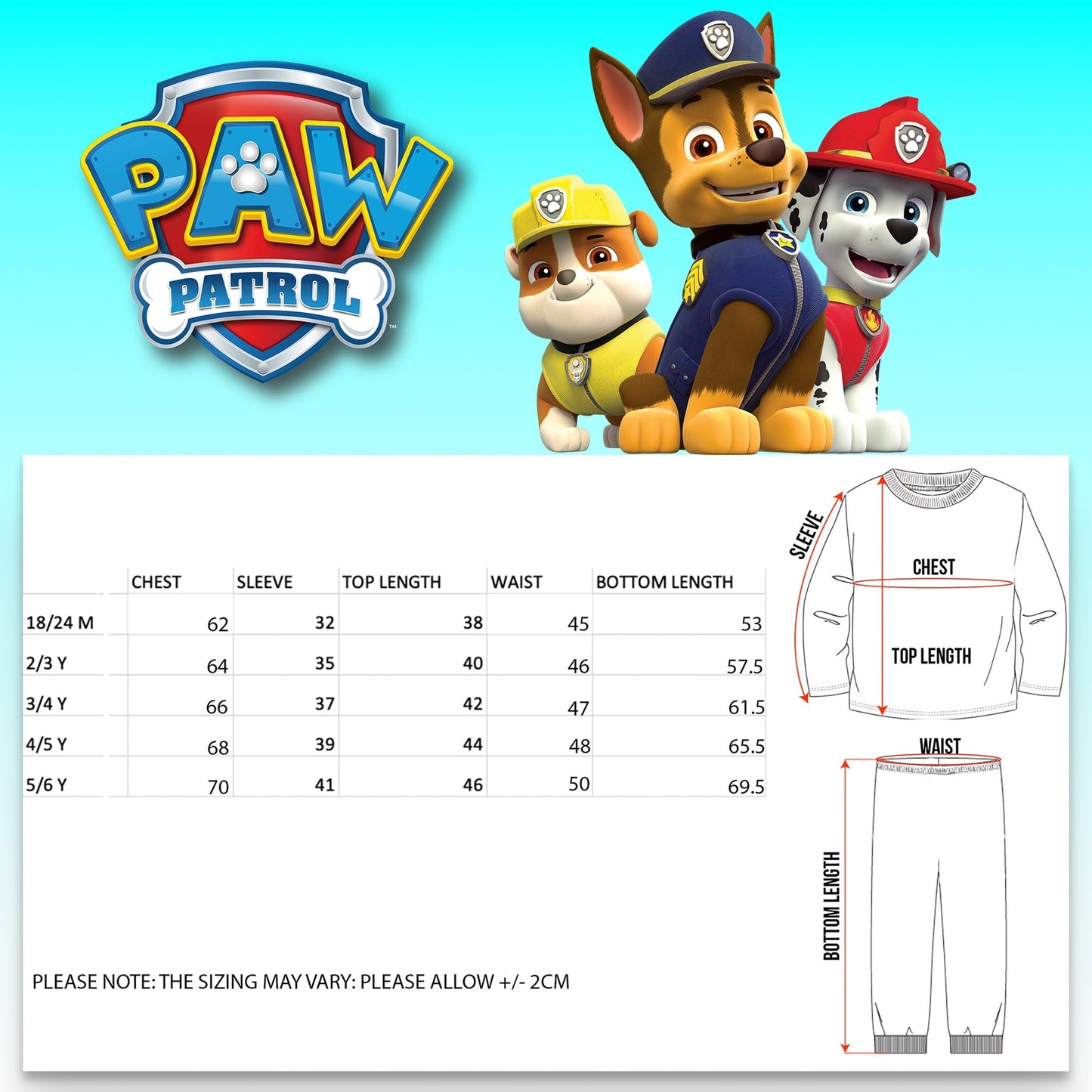 Pat’ Patrouille Pyjama with Letter