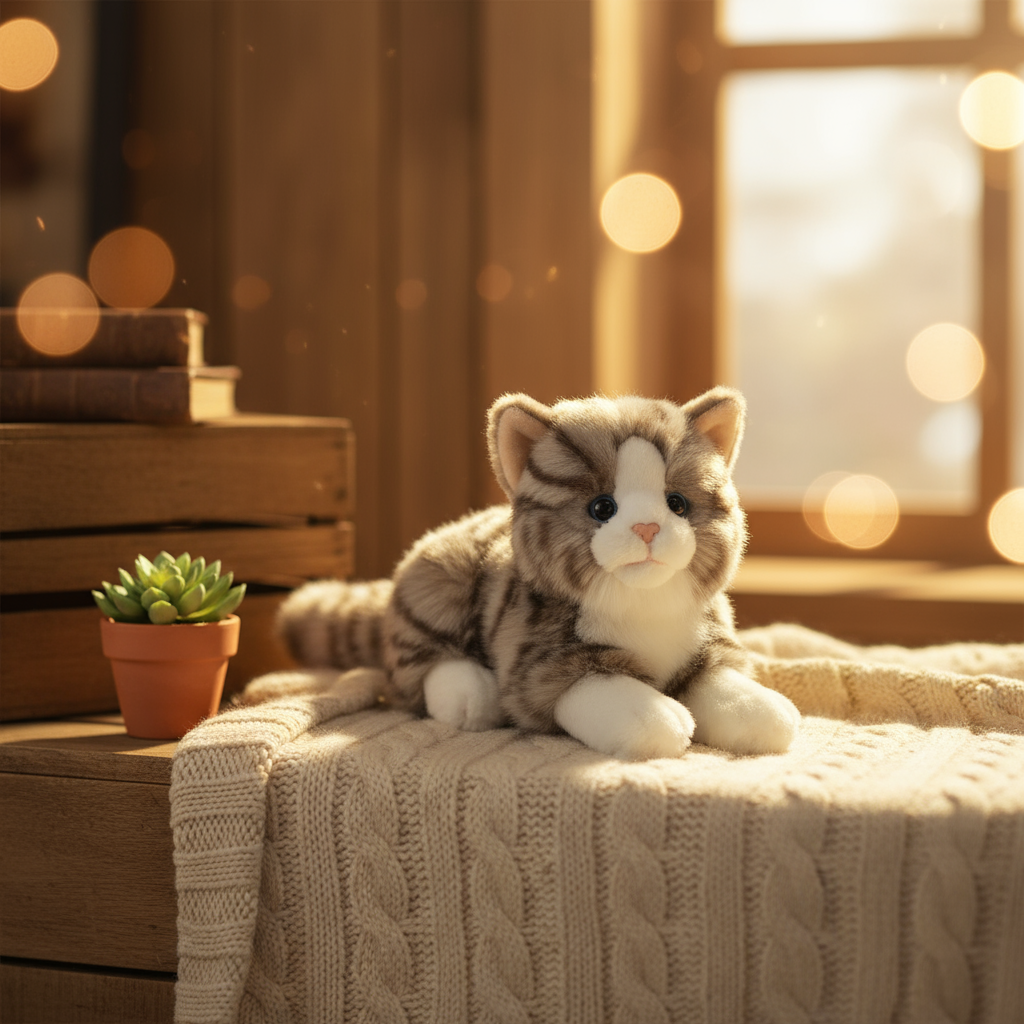 Peluche Chat couché gris