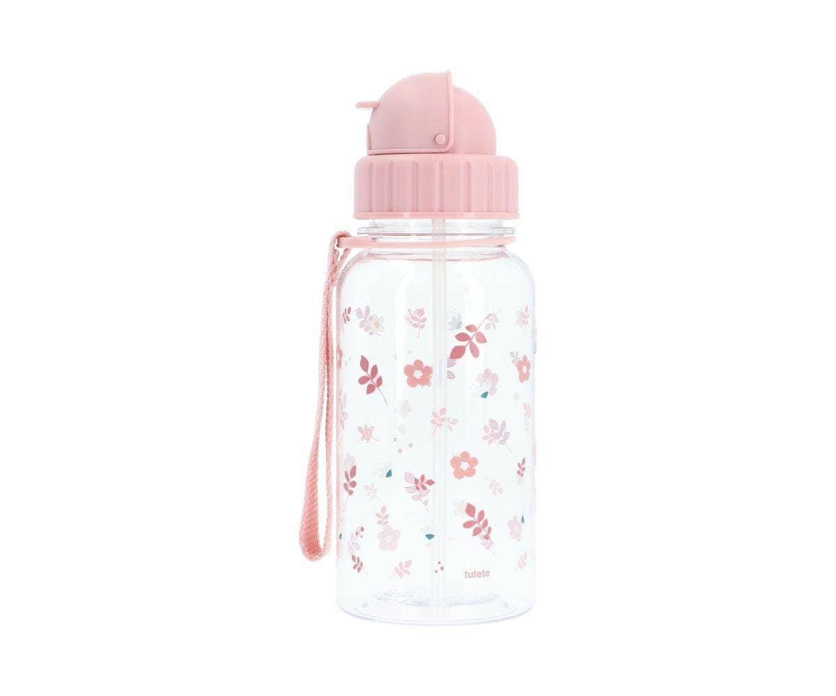 Bouteille Plastique Feuilles et Fleurs Roses