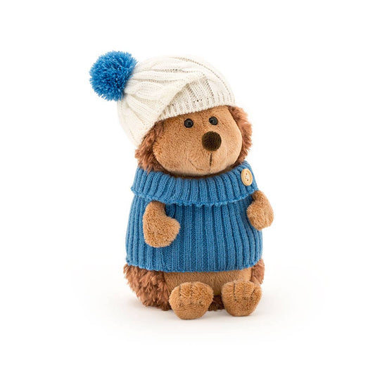 Peluches hérisson Prickle avec bonnet blanc et bleu 15 cm