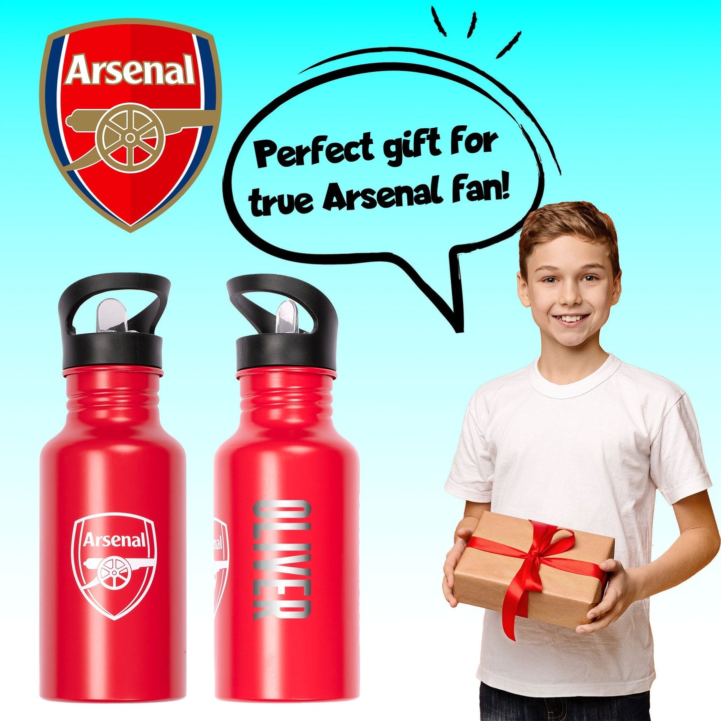Gourde en acier inoxydable avec paille – Arsenal FC Metal 500ml