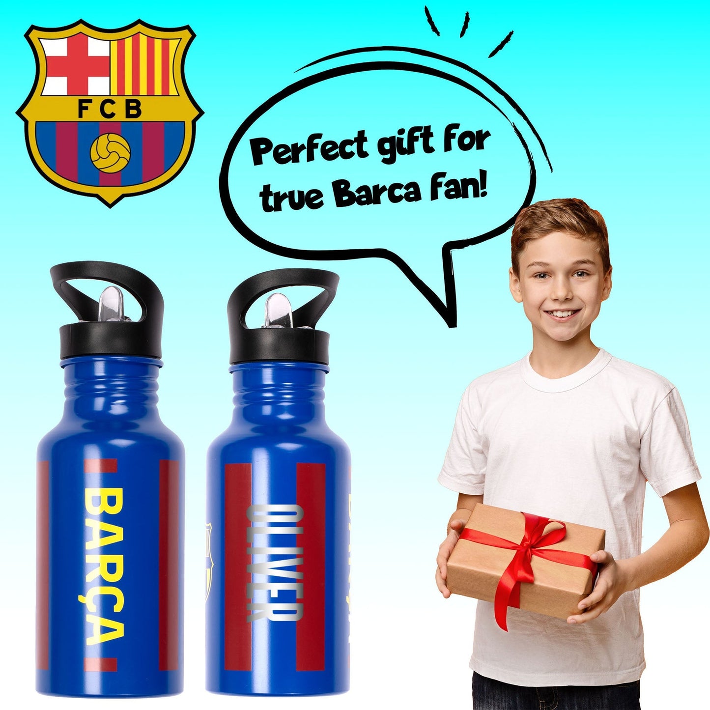 Gourde en acier inoxydable avec paille – Barcelona FC Metal 500ml