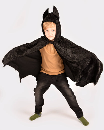 Cape de chauve-souris en velours noire 98-128 cl 3-8 ans