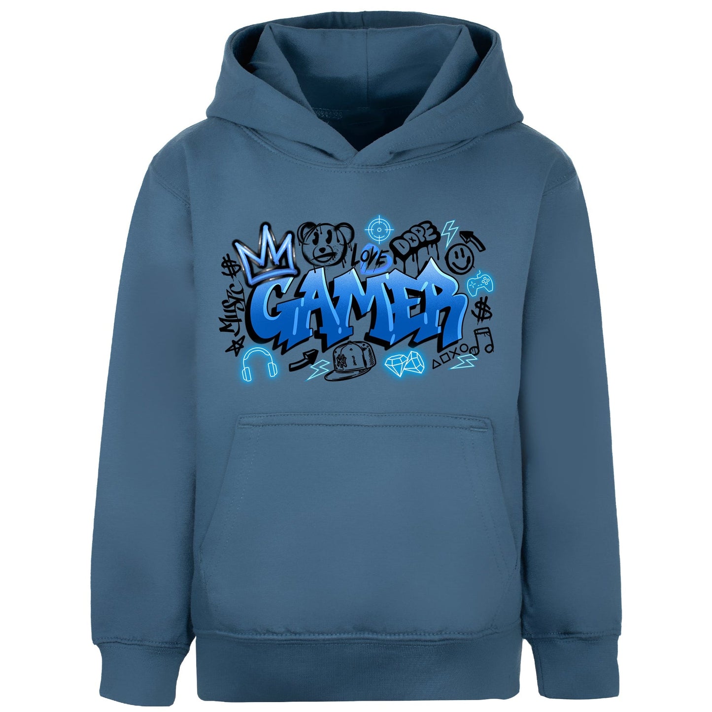 Sweat à capuche gaming – Fringoo gaming for Boys Cotton Rich Soft Hooded – gaming Graffiti bleu