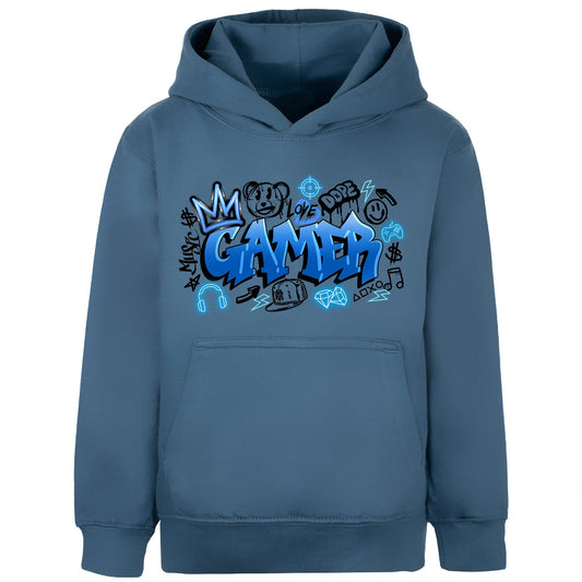 Sweat à capuche gaming – Fringoo gaming for Boys Cotton Rich Soft Hooded – gaming Graffiti bleu