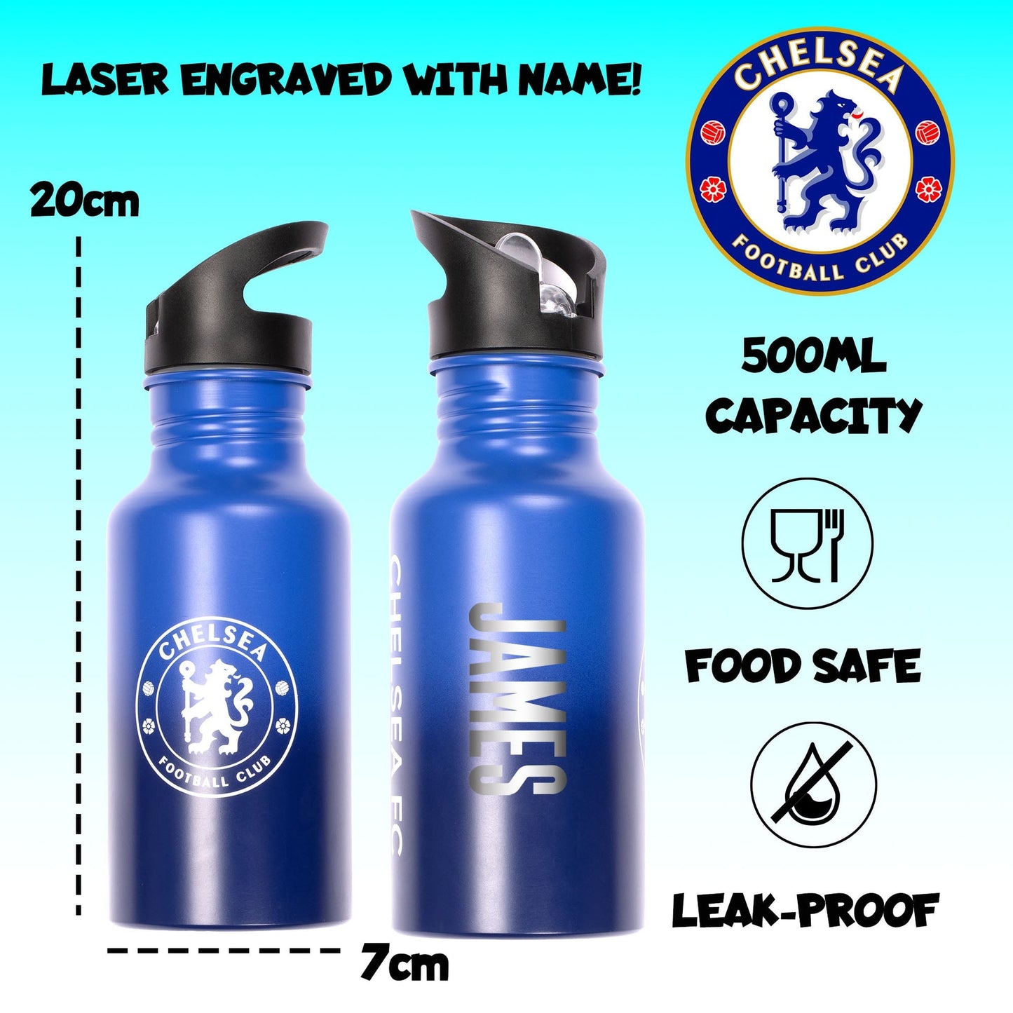 Gourde en acier inoxydable avec paille – Chelsea FC Metal 500ml