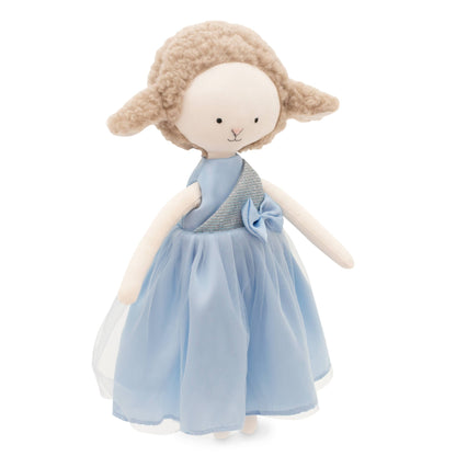 Peluche mouton Zoe : robe en satin bleu 29 cm dès 0 mois