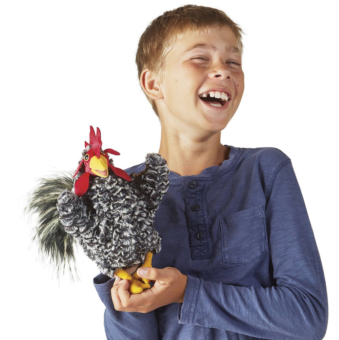 Marionnette à main Barred Rock Rooster/Hahn 3189 Folkmanis réaliste