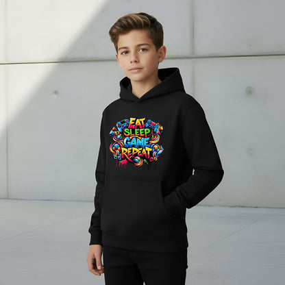 Sweat à capuche gymnastique – Fringoo gaming gris for Boys Cotton Rich Soft Hooded – Eat Game noir