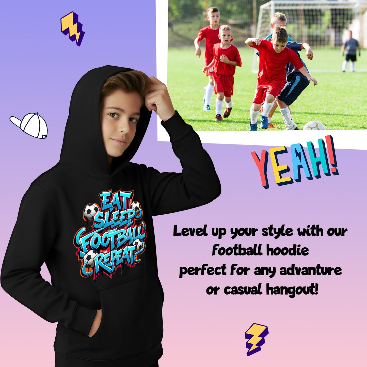 Sweat à capuche gymnastique – Fringoo gaming noir for Boys Cotton Rich Soft Hooded – EatFootball noir