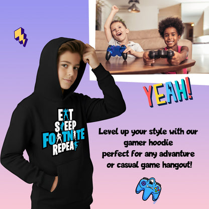 Sweat à capuche gymnastique – Fringoo gaming noir for Boys Cotton Rich Soft Hooded – Eat Fortnite noir